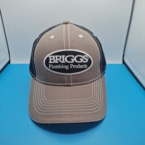 Briggs Plumbing Products Trucker Strapback Hat Cap Black Tan Cotton